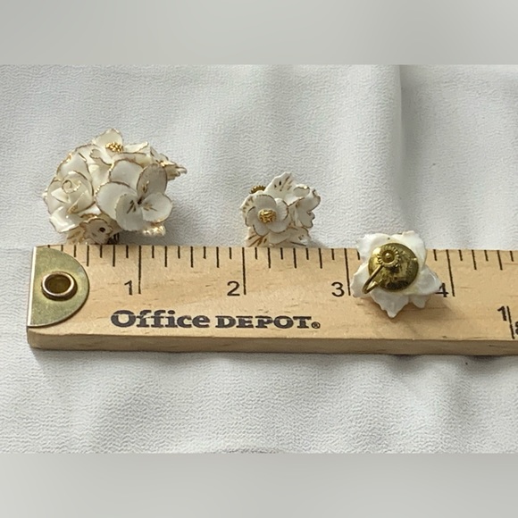 Signed Coalbrook china Flower Brooch Earrings  MADE IN ENGLAND - Picture 10 of 10